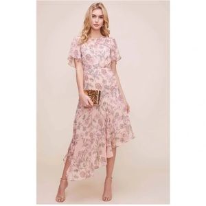 Astr the Label Flutter Sleeve Asymmetrical Pink Garden Floral Maxi -Size Medium